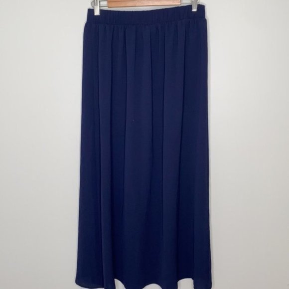 F&M Collection Women Navy Blue Long Pleated Maxi Skirt With Slit Size Large - Picture 6 of 11
